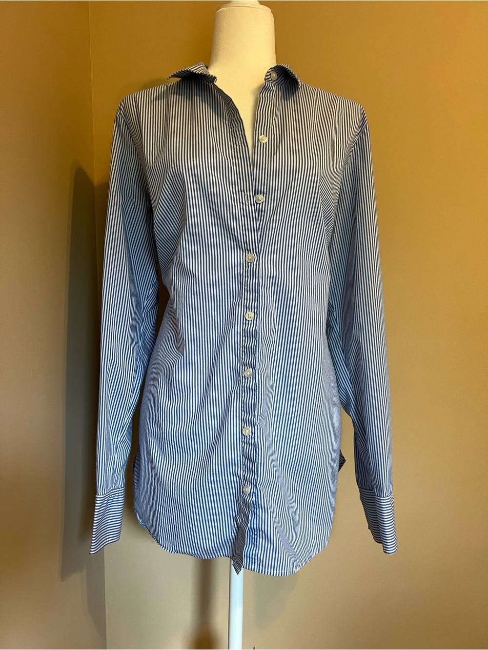 Ann Taylor Blue and White Pinstripe Dress Shirt